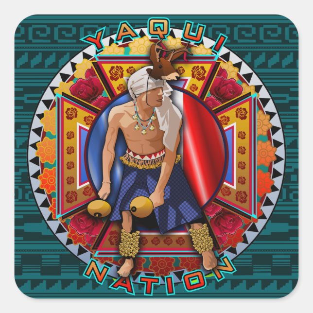 Original Yaqui Nation Deer Dancer Square Sticker (Front)