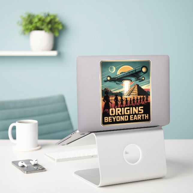 Origins Beyond Earth Ancient Alien Theory Sticker (Laptop On Desk)