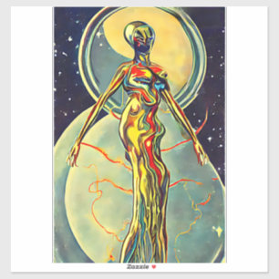 Orignal art Liquid Metal Alien woman Abstract  Sticker