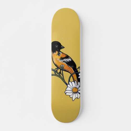 Oriole Bird Daisy Flower Nature Art                Skateboard