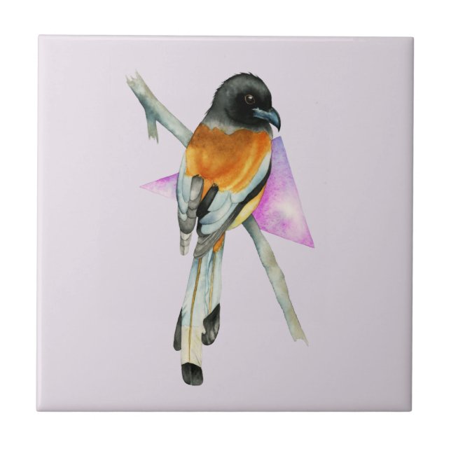 Oriole Bird with Triangle Watercolor Painting Ceramic Tile (Front)