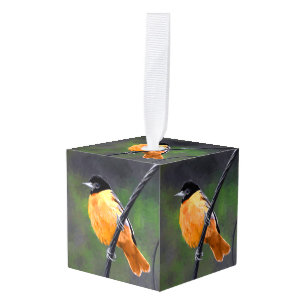 Oriole Painting - Original Art Bird Cube Ornament