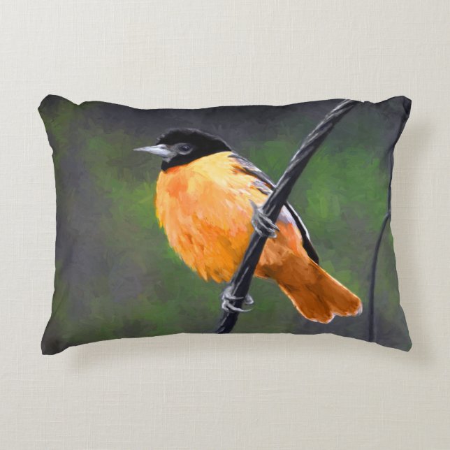 Oriole Painting - Original Bird Art Accent Pillow (Front)