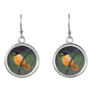 Oriole Painting - Original Bird Art Earrings