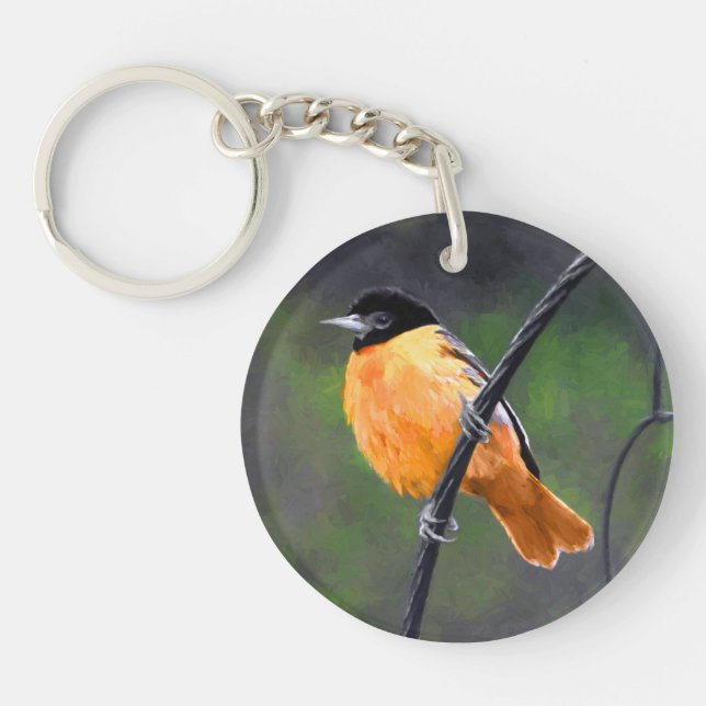 Oriole Painting - Original Bird Art Keychain (Front)