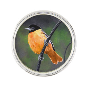 Oriole Painting - Original Bird Art Lapel Pin
