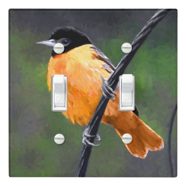 Oriole Painting - Original Bird Art Light Switch Cover (In Situ)