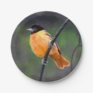 Oriole Painting - Original Bird Art Paper Plates