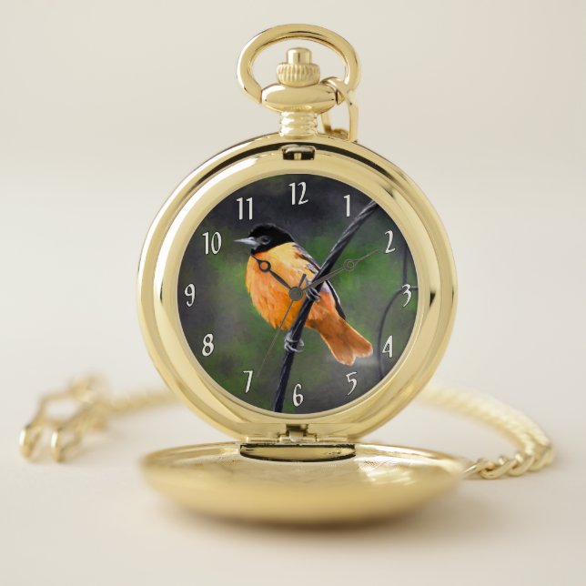 Oriole Painting - Original Bird Art Pocket Watch (Inside)