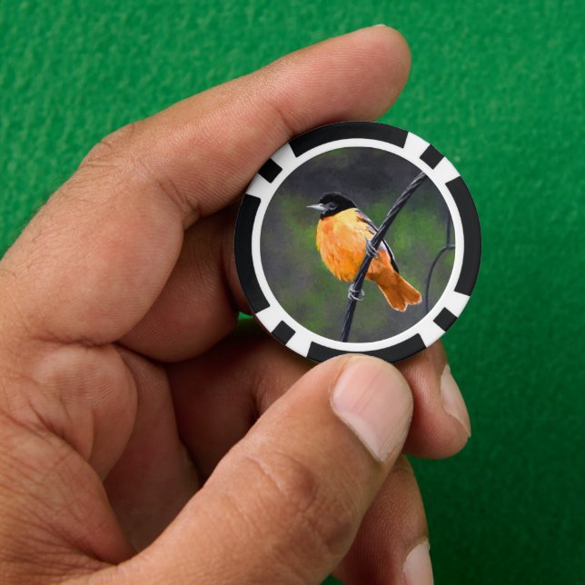 Oriole Painting - Original Bird Art Poker Chips (Hand)