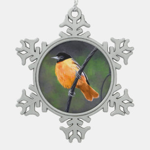 Oriole Painting - Original Bird Art Snowflake Pewter Christmas Ornament