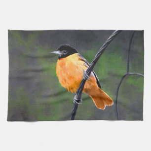 Oriole Painting - Original Bird Art Towel
