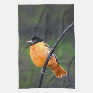 Oriole Painting - Original Bird Art Towel