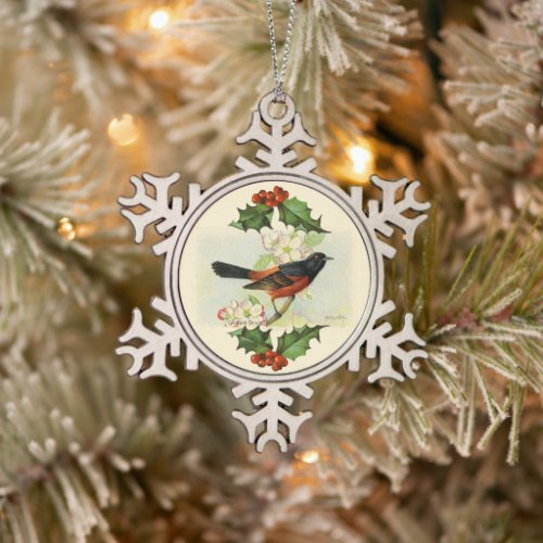 Oriole Snowflake Pewter Christmas Ornament