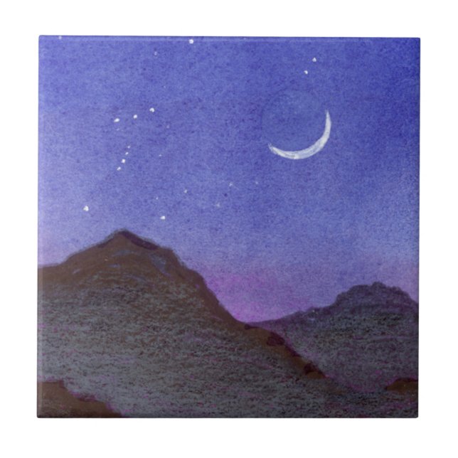 Orion & Crescent Moon Mountains Ceramic Tile (Front)