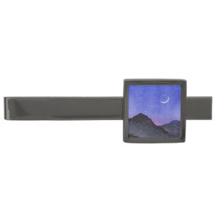 Orion & Crescent Moon Mountains Gunmetal Finish Tie Bar