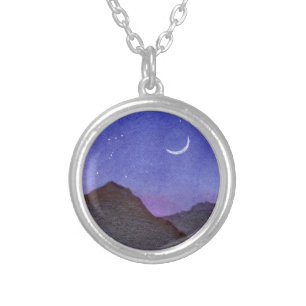 Orion & Crescent Moon Mountains Silver Plated Necklace