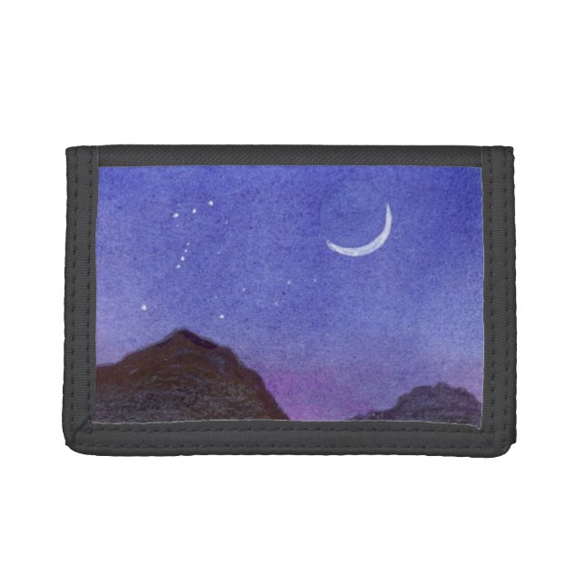 Orion & Crescent Moon Mountains Tri-fold Wallet (Front)
