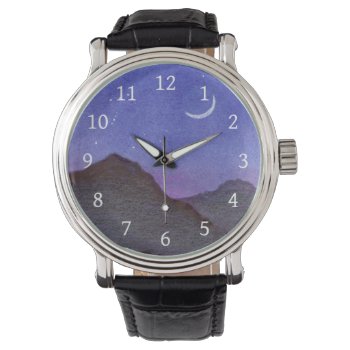 Orion & Crescent Moon Mountains Watch by ArtbyJackie at Zazzle