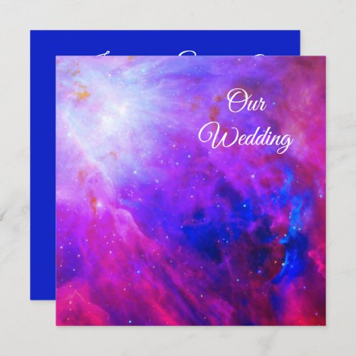 Orion Nebula Cosmic Hot Pink and Blue Wedding Invitation