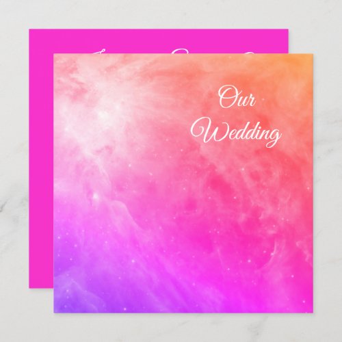 Orion Nebula Cosmic Orange Pink Ombre Wedding Invitation