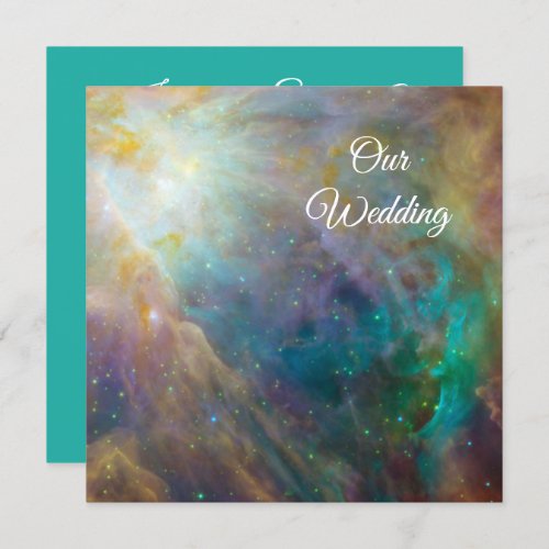 Orion Nebula Cosmic Turquoise and White Wedding Invitation