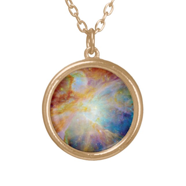 Orion Nebula Hubble Spitzer Telescope Space Photo Gold Plated Necklace (Front)
