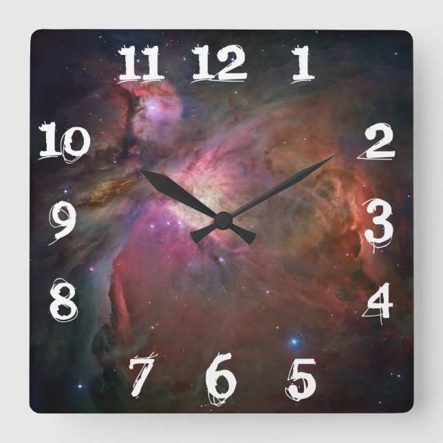 Orion Nebula Photo Cool White Numbers Square Wall Clock (Front)