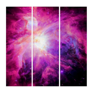 Orion Nebula Pink Purple Galaxy 3 Panel Wall Art