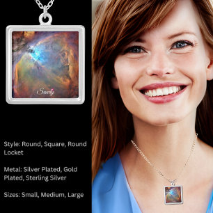 Orion Nebula Space Galaxy Custom Name Silver Plated Necklace