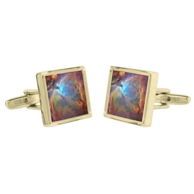 Orion Nebula Space Galaxy Gold Cufflinks (Angled)