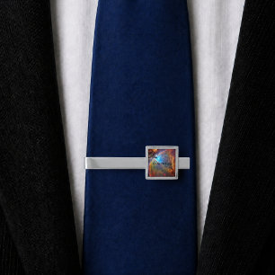 Orion Nebula Space Galaxy Square Silver Finish Tie Clip