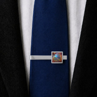 Orion Nebula Space Galaxy Square Silver Finish Tie Clip