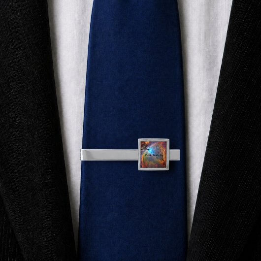 Orion Nebula Space Galaxy Square Silver Finish Tie Clip
