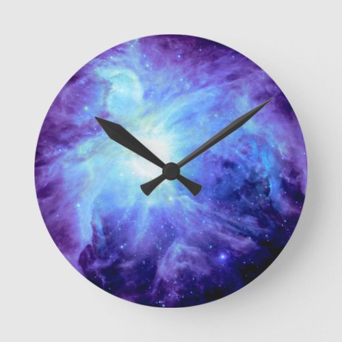 Orion Nebula Turquoise Periwinkle Lavender Galaxy Round Clock