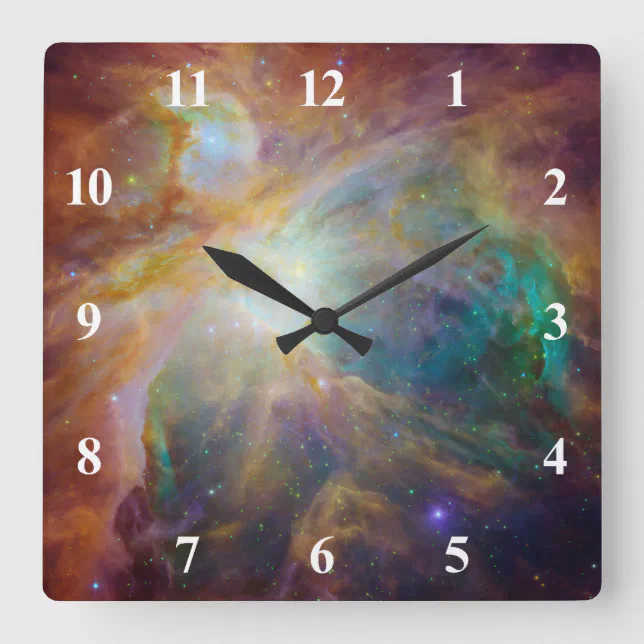 Orion Nebula with White Numbers Square Wall Clock | Zazzle