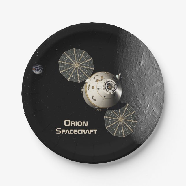 Orion Spacecraft in Lunar Orbit Paper Plates (Front)
