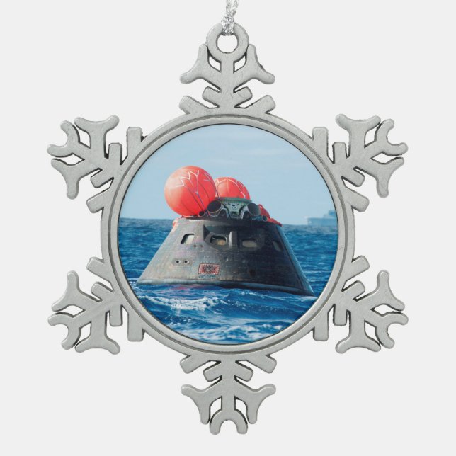 Orion Spacecraft Parachute Landing Snowflake Pewter Christmas Ornament (Front)