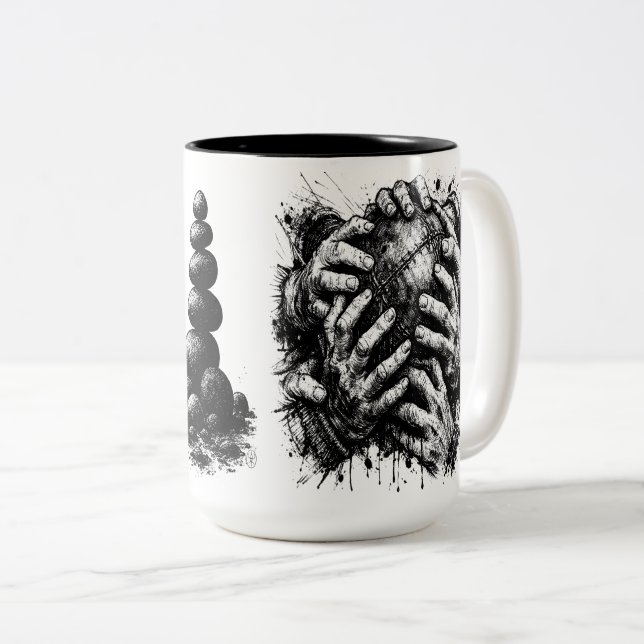 Orkney Ba Grasping Hands Two-Tone Coffee Mug (Front Right)