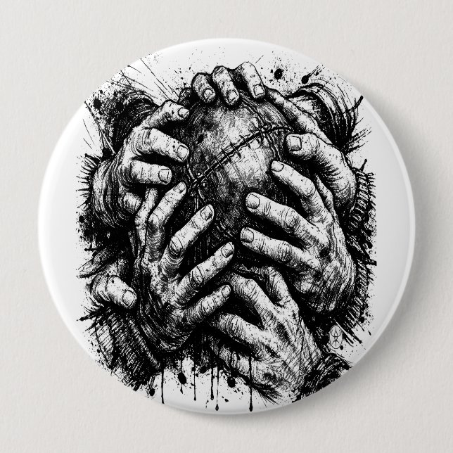 Orkney Dark Art Ink Illustration – Grasping Hands  Button (Front)