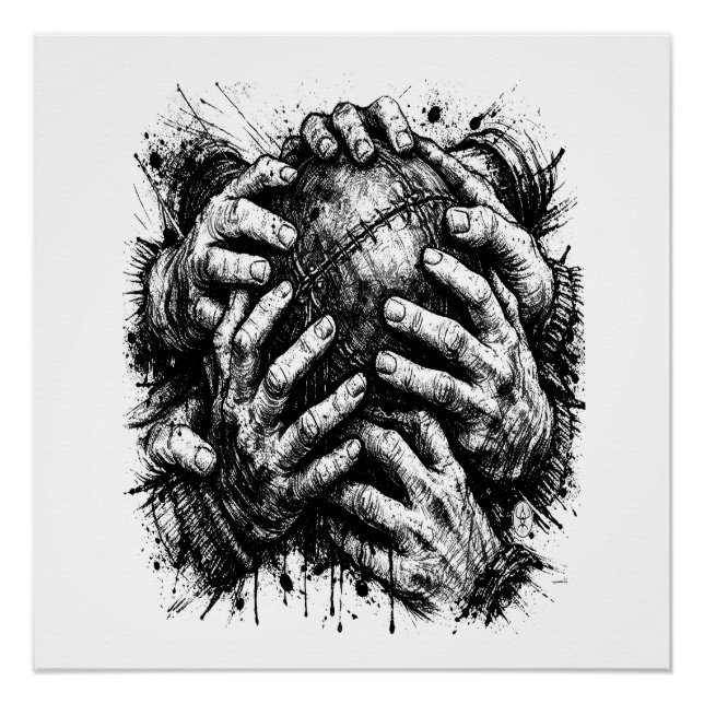 Orkney Dark Art Ink Illustration – Grasping Hands  Poster (Front)