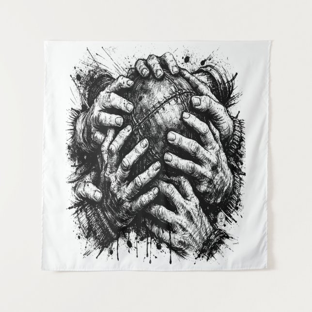 Orkney Dark Art Ink Illustration – Grasping Hands  Tapestry (Front)