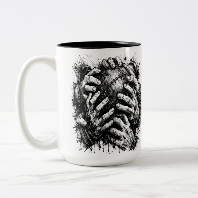 Orkney Dark Art Ink Illustration – Grasping Hands  Two-Tone Coffee Mug (Left)