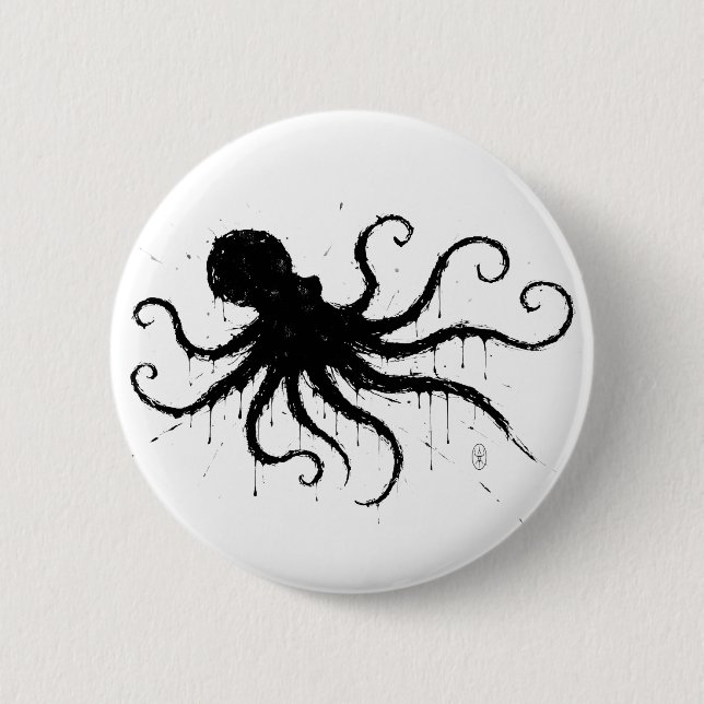 Orkney Dark Ink Illustration – Grasping Octopus Button (Front)