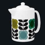 Orla Kiely Spot Flowers Stem , Blue Green  Teapot<br><div class="desc">Isn't this a cheerful pattern? It's got that super recognizable Orla Kiely vibe, for sure! Imagine rows of these fun, stylized flowers blooming all over the place. They're sitting right on top of her classic Stem design, those neat black stalks with their little leaf shapes. Each flower is a burst...</div>