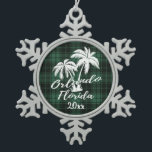 Orlando Beach Florida Palm Green Plaid Snowflake Pewter Christmas Ornament<br><div class="desc">Orlando Beach Florida Palm Tree Green Plaid Christmas Ornament</div>
