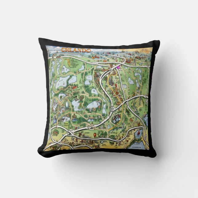 Orlando Cartoon Map Throw Pillow (Front)