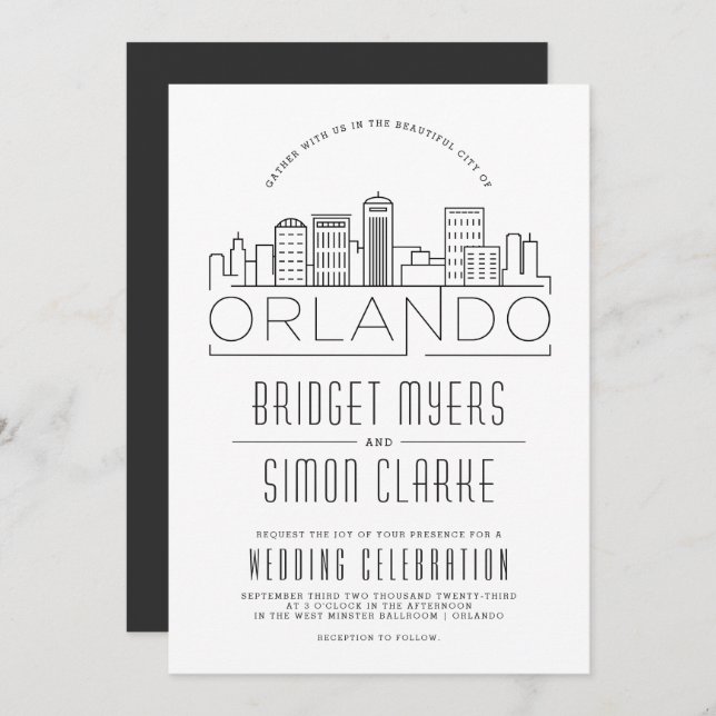 Orlando, FL Wedding | Stylized Skyline Invitation (Front/Back)