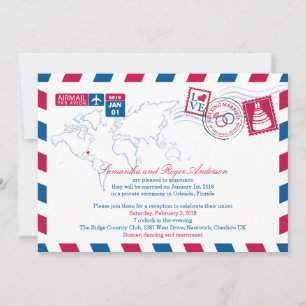 Orlando Florida Airmail Post Wedding Reception Invitation