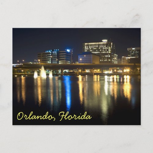 Orlando Florida at night from across Lake Lucerne Postcard